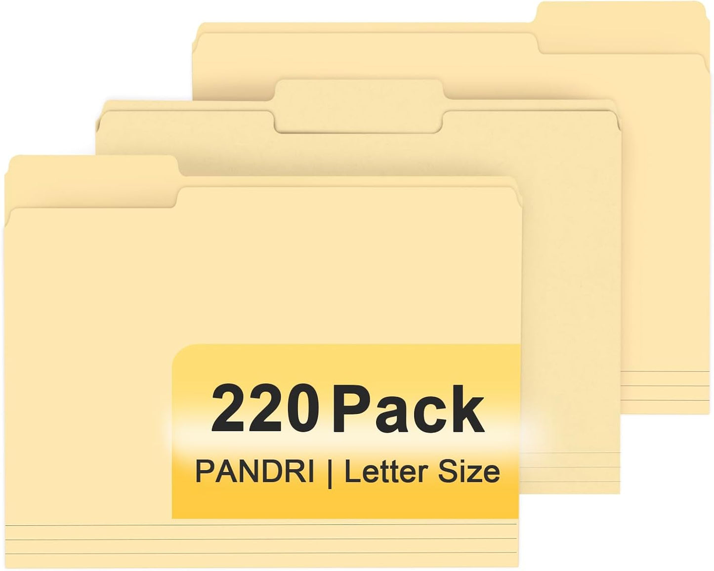 File Folder, PANDRI 220 Pack File Folder, 1/3 Cut Tab, Letter Size, Filing Folder for Office School Business, Manila
