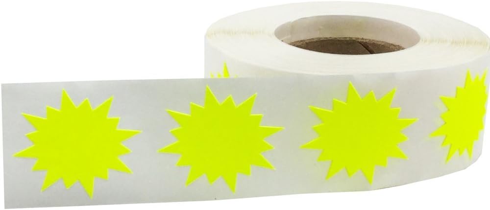 Fluorescent Yellow Color Coding Burst Labels for Organizing Inventory 1 Inch Round Circle Dots 500 Total Adhesive Stickers On A Roll