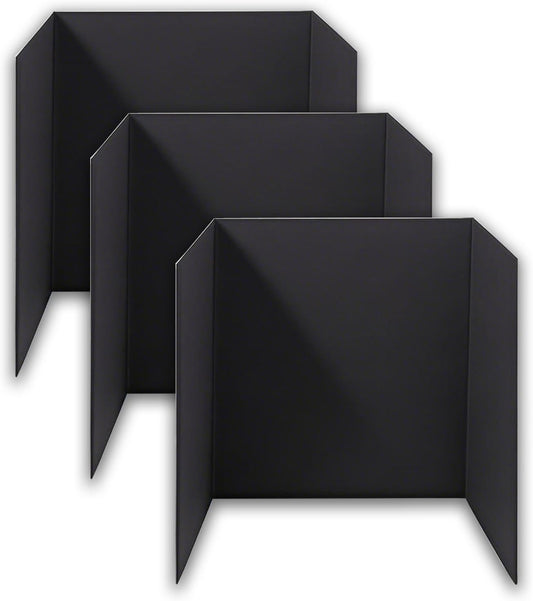 3-Pack Black Trifold Display Boards, 24 x 16 Inches Tri-Fold Corrugated Presentation Boards for Classroom Projects, Science Fairs, Business Events, and Exhibits