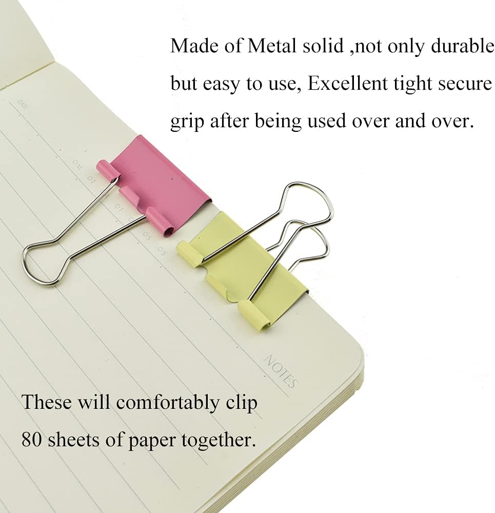 HAHIYO Binder Clips Paper Clamps Spring Steel Sturdy Medium 1.26 inches Width 0.39 Inch Capacity No Sharp Edges Heavy Duty Tight Grip Reusable Color Metal Bright Finish for Home Office School 17 Pack