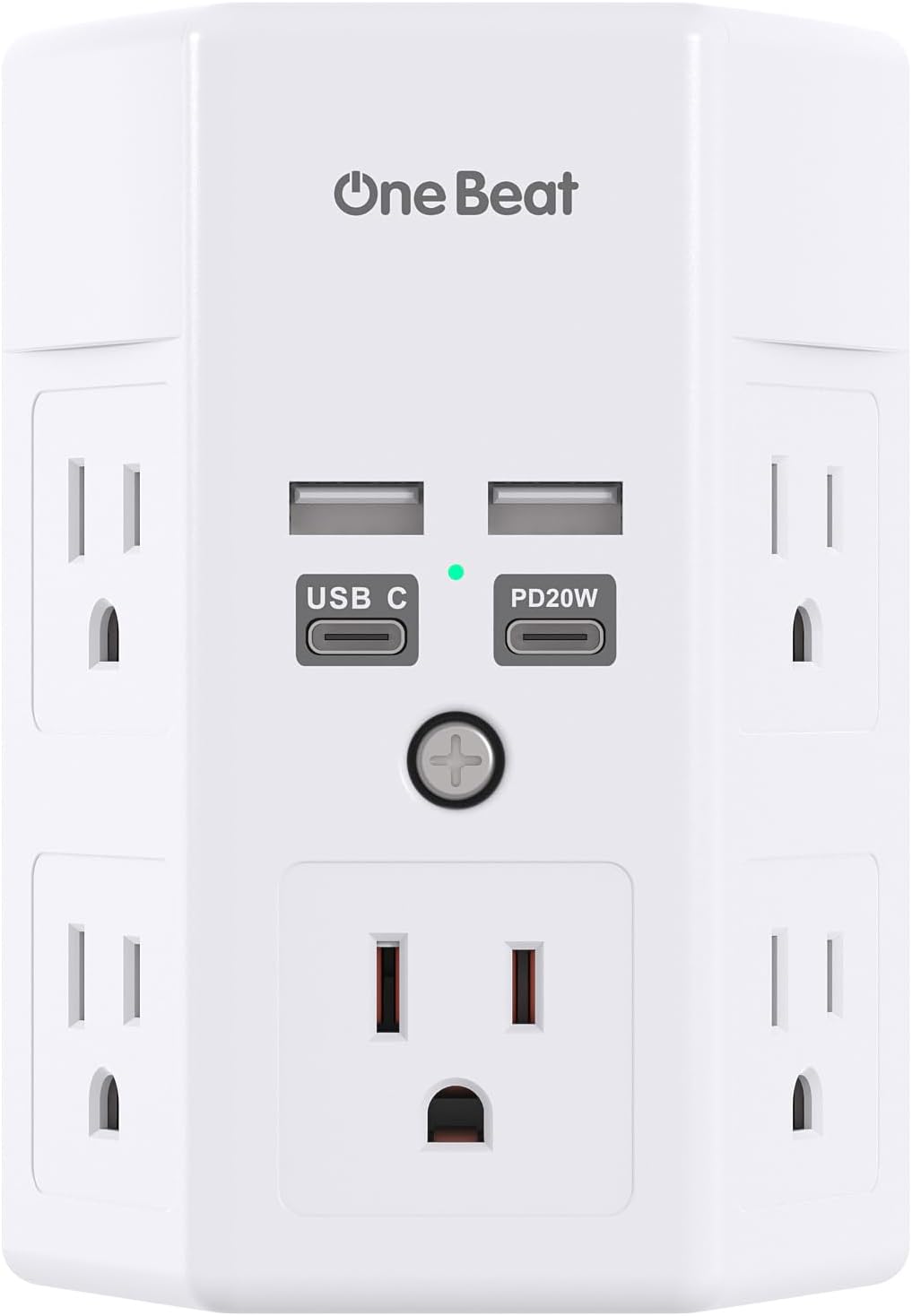 Surge Protector, 5 Outlets Extender with 4 USB Ports(USB C PD20W), 3-Side 1680J Power Strip Multi Plug Outlet Expander, USB Wall Charger, Outlet Splitter Adapter Wall Mount for Home Office(White)