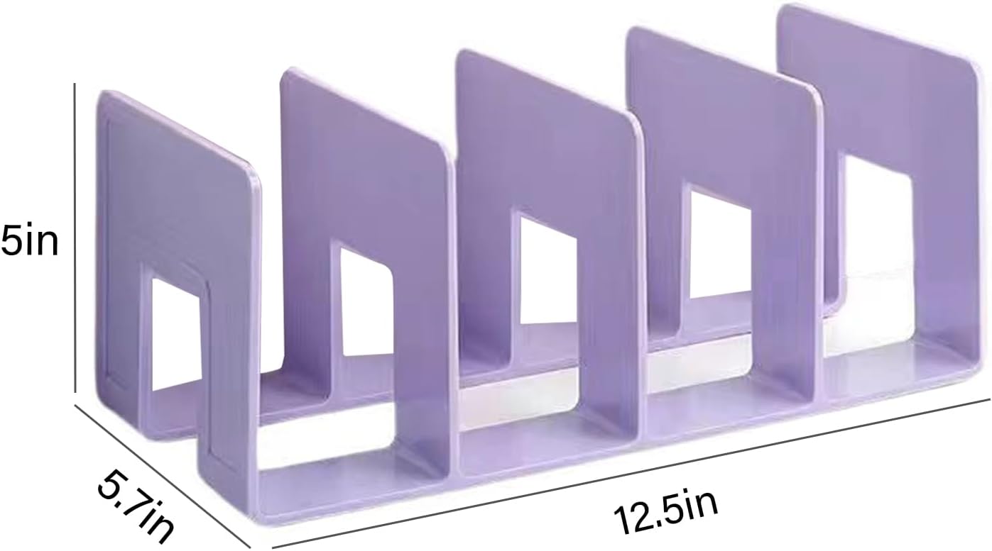2PCS Acrylic File Organizer for Desk, Desktop Document/Mail Organizer, 4 Compartments Plastics Invisible Bookshelf Floating (12.5" x 5.7" x 5", Purple)