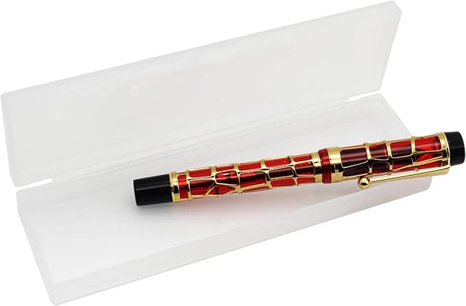 Gullor Century 100 Fountain Pen, Skeleton Hollow-out Series Golden, Screw-Cap, Fine Nib, Transparent Blue