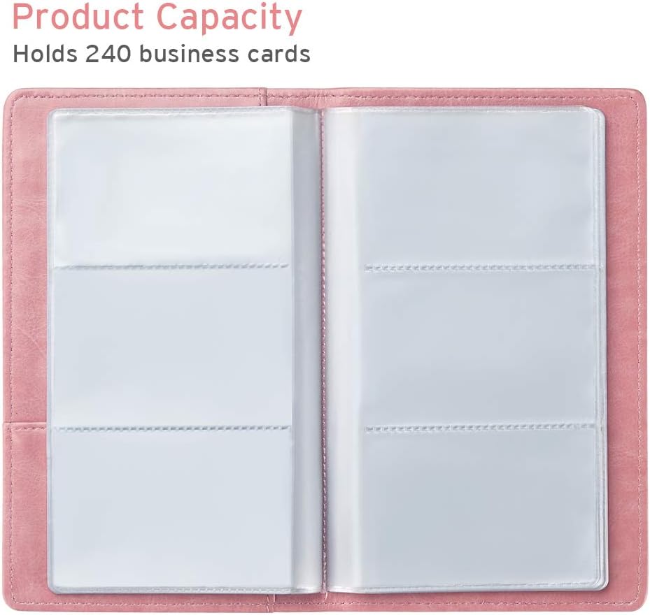 Sooez Leather Professional Business Card Holder Organizer, 240 Card Capacity PU Name Credit Cards Booklet (Pink)