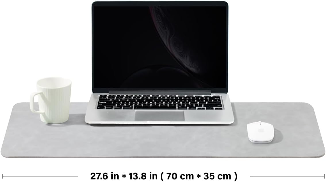 Distressed Leather Desk Mat - Non-Slip PU Desk Pad for Office and Home - Desk Organization and Accessories - Ideal for Large Mouse Pad and Desk Mats on Top of Desks(Ash Gray,27.6"x 13.8")