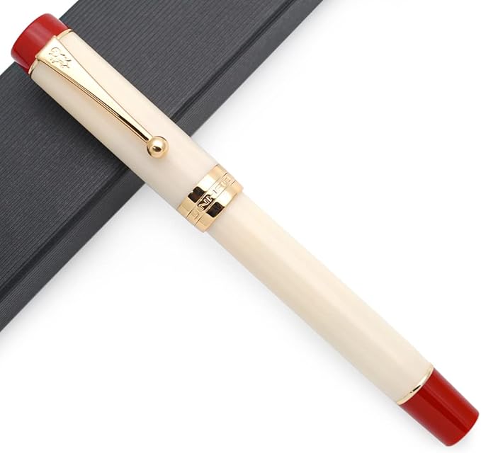 JINHAO 100 Fountain Pen with Ink Converter (Medium Nib 0.7mm, White & Red)