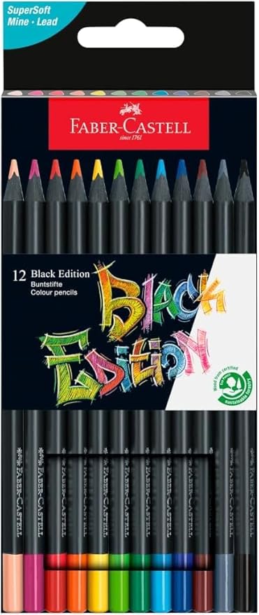 Faber-Castell Black Edition Colored Pencils: 12 Classic