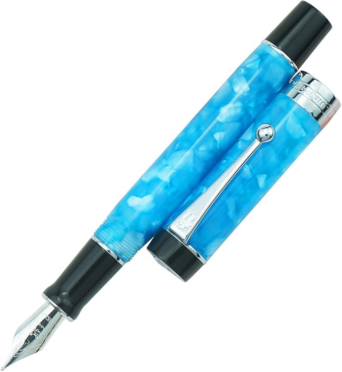 Jinhao 100 Fountain Pen Celluloid Classic Style, #6 Nib Smooth Writing Instrument with Refillable Converter and Pen Case Set