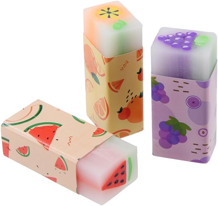 18 Pack Fruit Erasers, Kawaii Jelly Erasers for Kids, Rectangular, Colorful, Thermoplastic Elastomer (TPE) Material, Fun Eraser