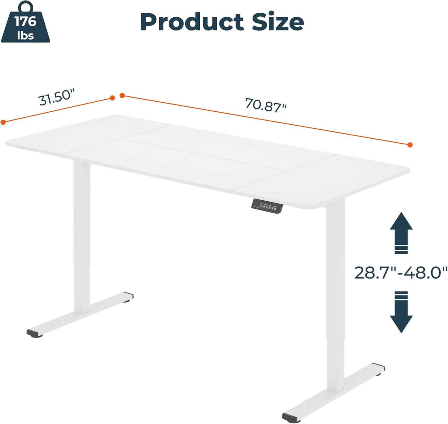 Standing Desk, Large 71x31 Inches Height Adjustable Stand Up Desk with Cable Management, Home Office Computer Desk with Memory Preset with Charging USB Port & Sedentary Reminder