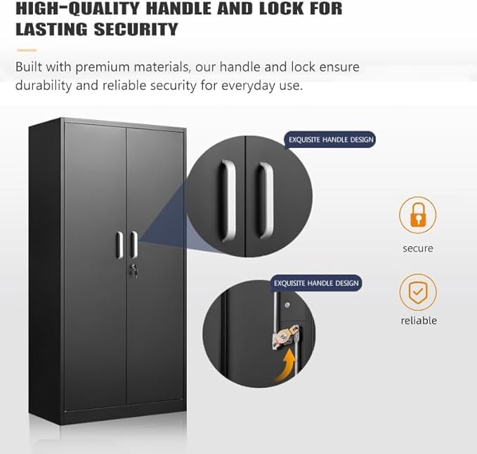 Metal Storage Cabinet with Adjustable Shelves, Garage Storage Cabinets with Doors and Shelves, File Cabinets for Home Office, Kitchen Pantry Cabinet, 71'H, Black