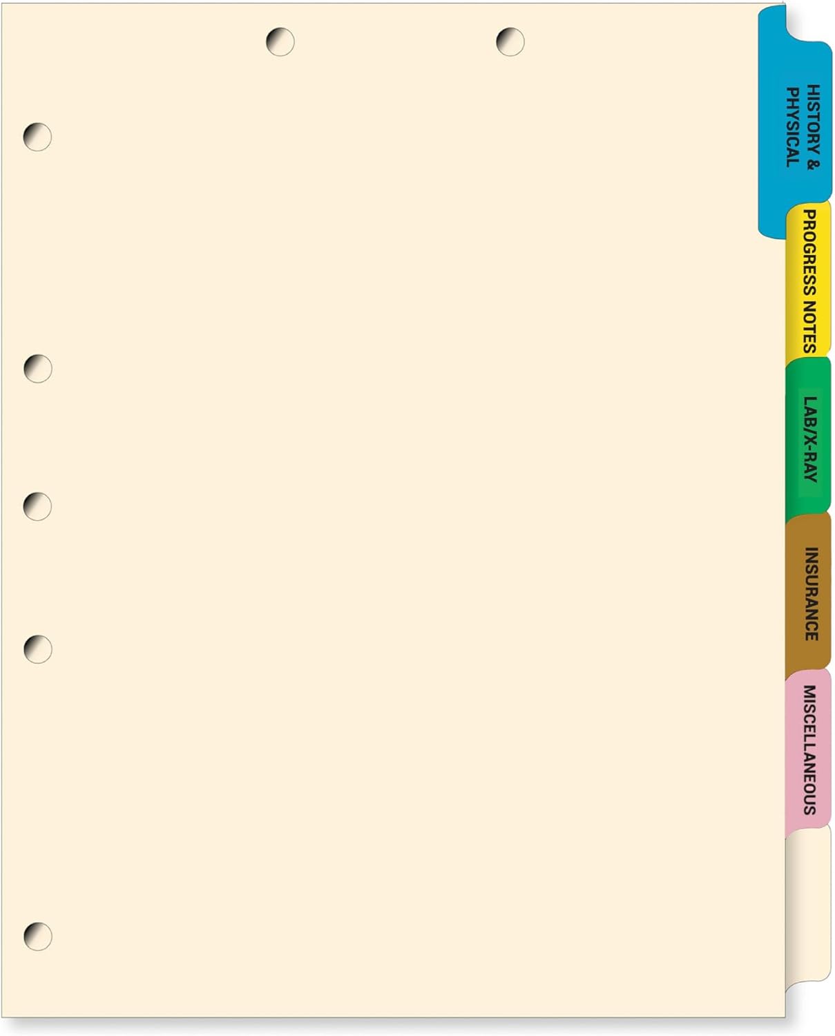 Doctor Stuff - Stock Medical Chart Dividers, 65 Sets of 6 Popular Healthcare Index Tabs, Side Tab, 9" x 11", File Folder Organizer for Nursing Patient Charts and Medical Records