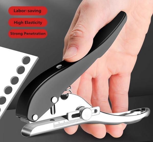 Single Hole Punch 1/4 inch-6mm Round Heavy Duty Hole Puncher Badge Hole Punch Paper Punch Portable Hand Held Long Hole Puncher for Craft Paper Plastic Cardboard Business Card Photos-Black