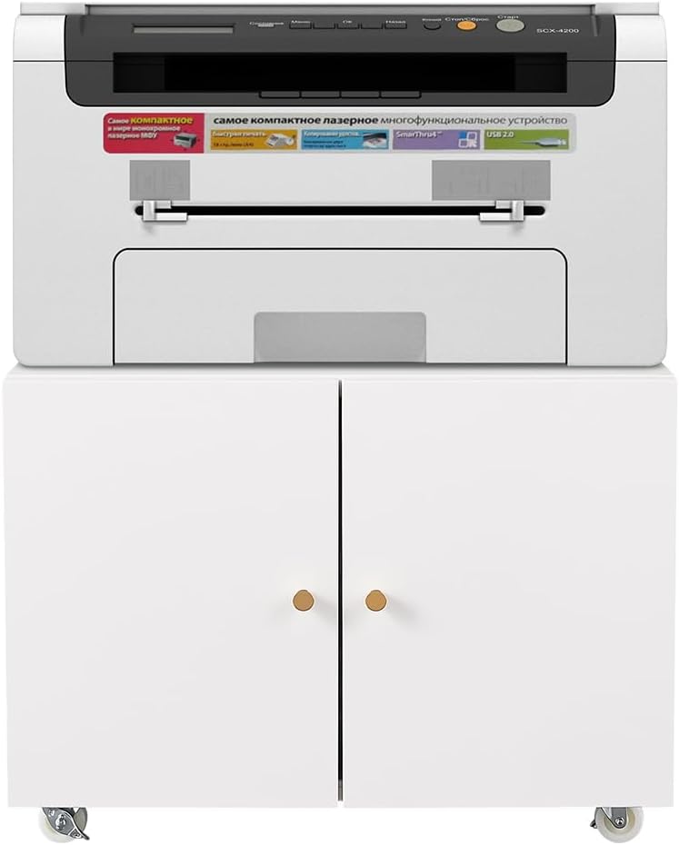 Metal Printer Stand with Storage, Large Black Printer Cabinet with Wheels and Adjustable Shelf for Home Office, Heavy Duty Printer Table