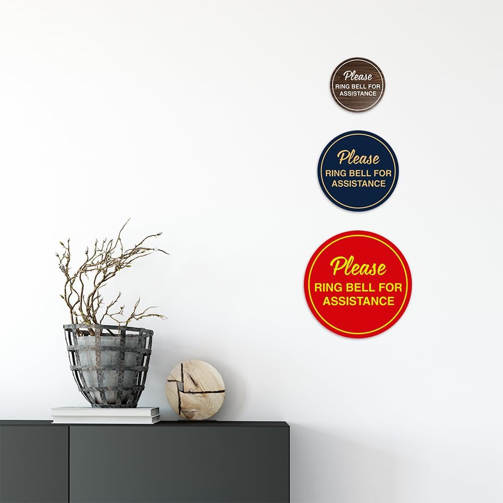 Signs ByLITA Circle Please Ring Bell For Assistance Wall or Door Sign | Easy Installation | Front Desk Reception Sign (Black/Silver) - Small (1 Pack)