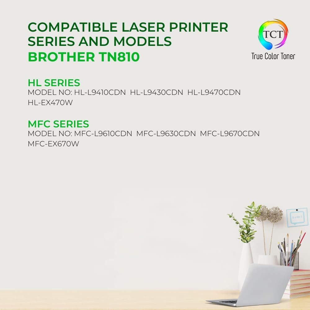 TCT TN810 Yellow Toner Cartridge - Compatible Replacement for Brother TN810 TN-810 Yellow Works with Brother HL‐L9410CDN L9430CDN EX470W MFC‐L9610CDN L9630CDN Printers (6,500 Pages)
