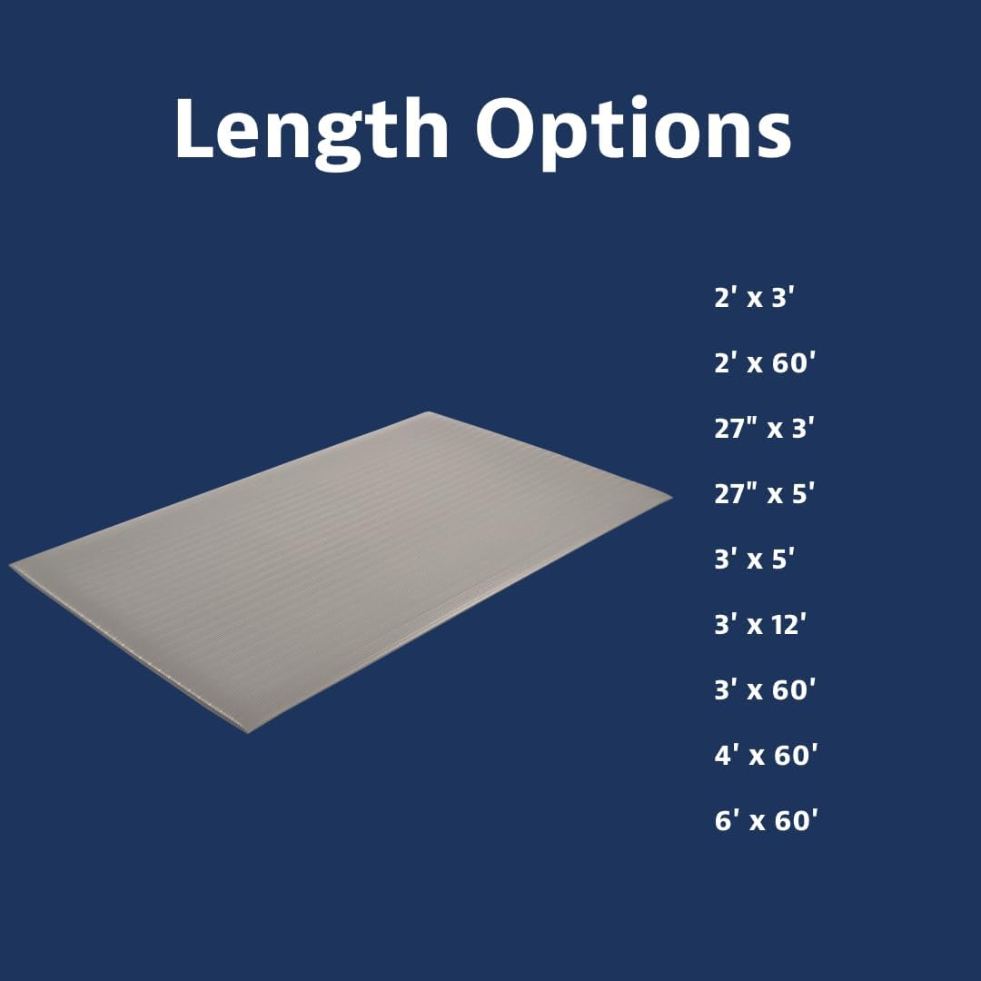 Notrax 410 Airug® 3' x 60' x 3/8" Anti Fatigue Mat, Enhanced Slip Resistance with Beveled Edges and Ribbed Surface, Ideal for Industrial and Commercial Workplaces, Gray, 410R0336GY