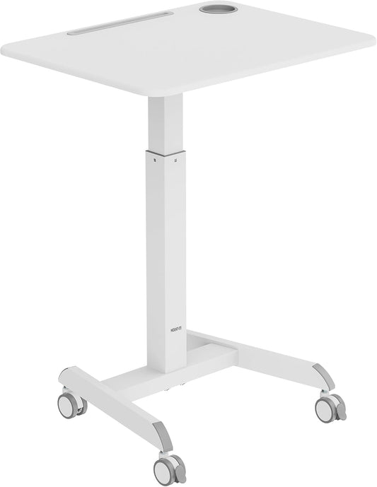 Mount-It! Laptop Cart Rolling Desk Adjustable Height with 28.5" x 22" Tabletop, Ergonomic Sit-Stand Workstation on Wheels Portable for Home Office, Dorm, Classroom, White