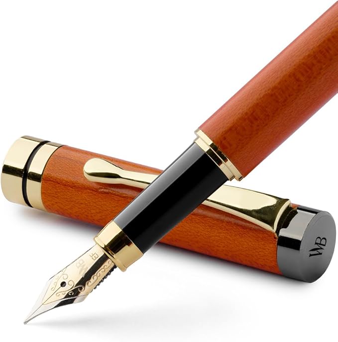 Wordsworth & Black Fountain Pen Set, Luxury Bamboo Wood - Extra Fine Nib, Gift Case; Includes 6 Ink Cartridges, Ink Refill Converter -Journaling, Calligraphy; Drawing, Smooth Writing [Cherry Wood]