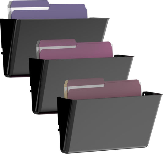 3 Pack Clear Acrylic Single Pocket, Plastic Hanging Wall Mount File Holder for Office Home, Black