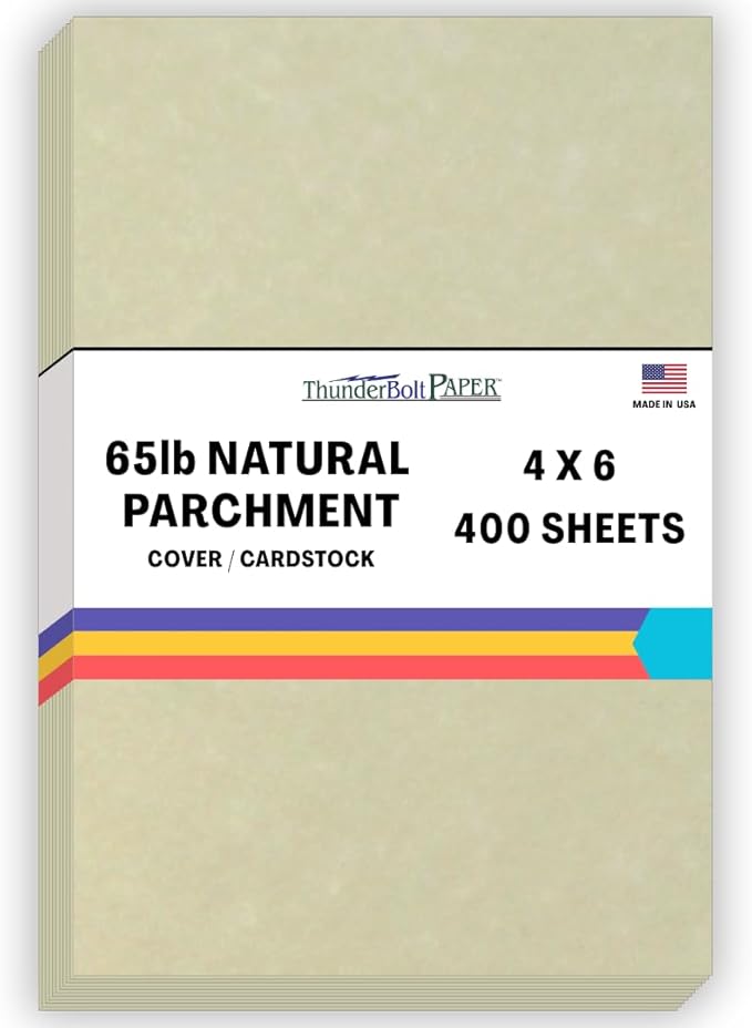 400 Natural Parchment 65lb Cover Paper Sheets 4 X 6 Inches Cardstock Weight Colored Sheets 4" X 6" (4X6 Inches) Photo|Card|Frame Size - Printable Old Parchment Semblance