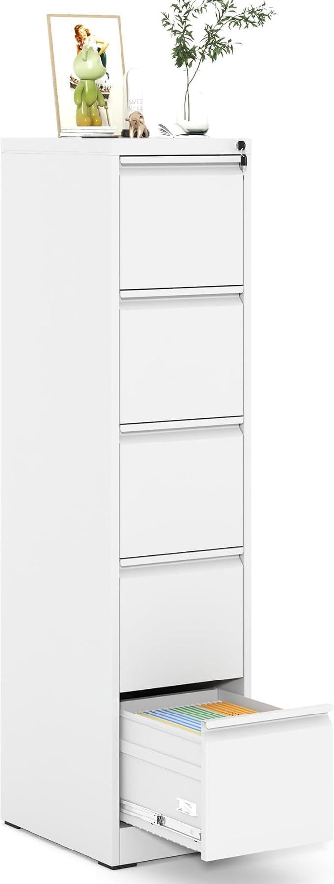 Metal File Cabinet 5 Drawers, Vertical Filing Cabinet for Home Office, File Cabinets with Lock for Legal/Letter Size Hanging File Folders, (White)