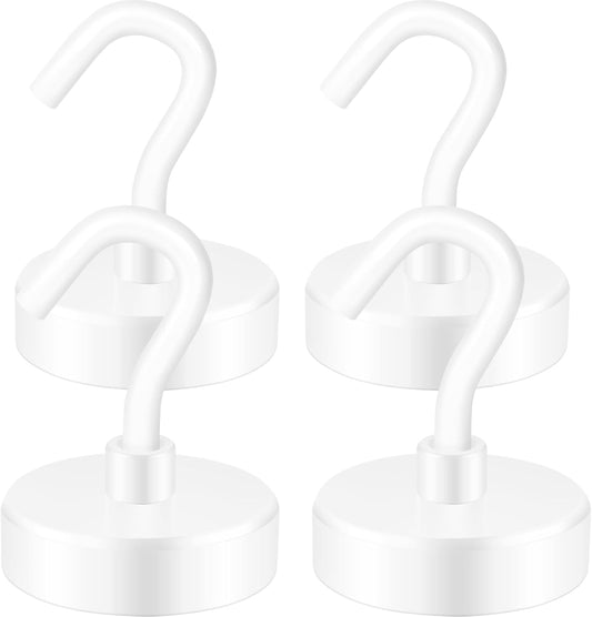 Neosmuk Magnetic Hooks Heavy Duty,Strong Magnet with Hook for Fridge, Super Neodymium Extra Strength Industrial Hooks for Hanging, Magnetic Hanger for Toolbox, Cruise, Grill(White,4 Pack)
