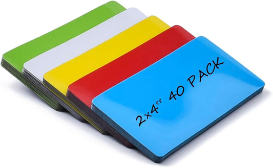Realth Dry Erase Magnetic Labels Multicolor (2'' × 4'' 40 Pcs), Magnetic Name Tags Reusable for Teachers Students, Reusable Magnet Stickers, Magnet Labels for Whiteboard Classroom Fridge Office