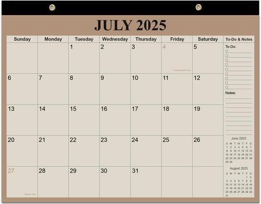 Desk Calendar 2025-2026 - 18 Months Calendar from July 2025 to December 2026, Calendar 2025-2026 with Thick Paper for Office Home School Organizing, 14" X 11", Beige