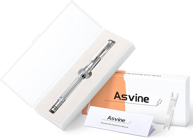 Asvine V200 Titanium Fountain Pen Vacuum Filling, Iridium Extra Fine Nib Clear Transparent Acrylic Smooth Writing Pen Case Set