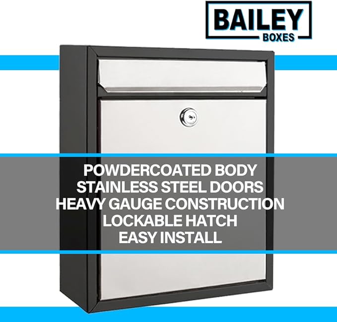 Modern Wall Mounted Locking Small Architectural Mailbox from Bailey Boxes - 12.25" H x 10.25" W x 3.5" D - The Murphy