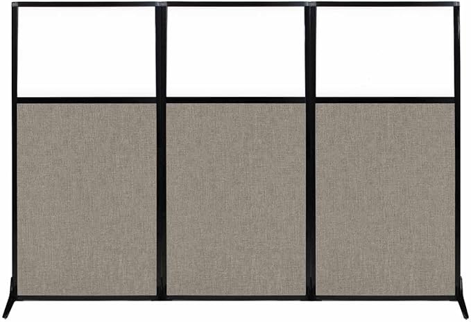 Versare Workstation Partition | Portable Wall Divider | Modern Office Cubicle | Free Standing Privacy Screen | Flexible Work Space | 99" x 70" W/Window, Warm Pebble Fabric Panels