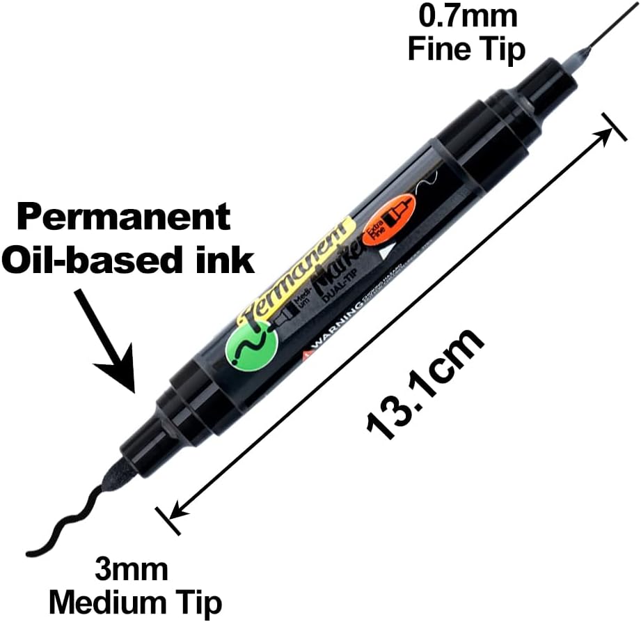 TRANSON 2 Black and 2 White Dual-tip Permanent Paint Markers Oil Based Waterproof