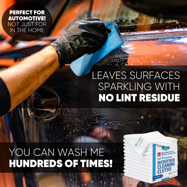 12" x 12" MW Pro Multi-Surface Microfiber Cleaning Cloths | White - 12 Pack | Premium Microfiber Towels for Cleaning Glass, Kitchens, Bathrooms, Automotive, Supplies & Products