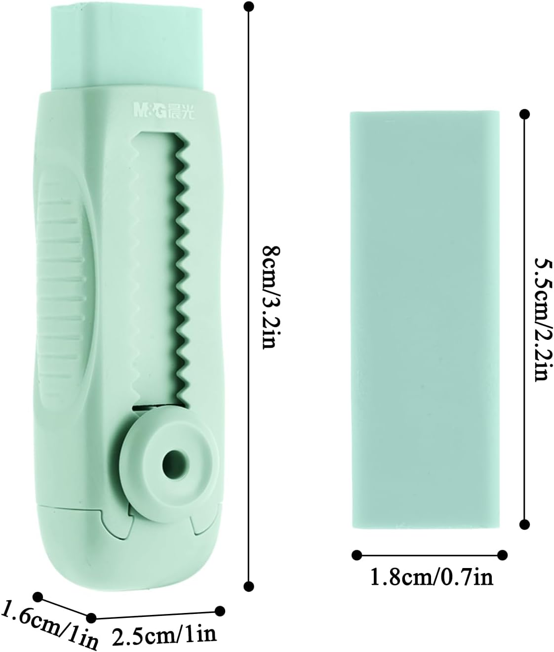 M&G 4+1 Pack Rubber Erasers Sliding Retractable Eraser, Soft Cute Erasers Push Pull Large Pencil Eraser with Plastic Sleeve 4 Refill Eraser for Students Kids, School Office Home Supplies (Green)