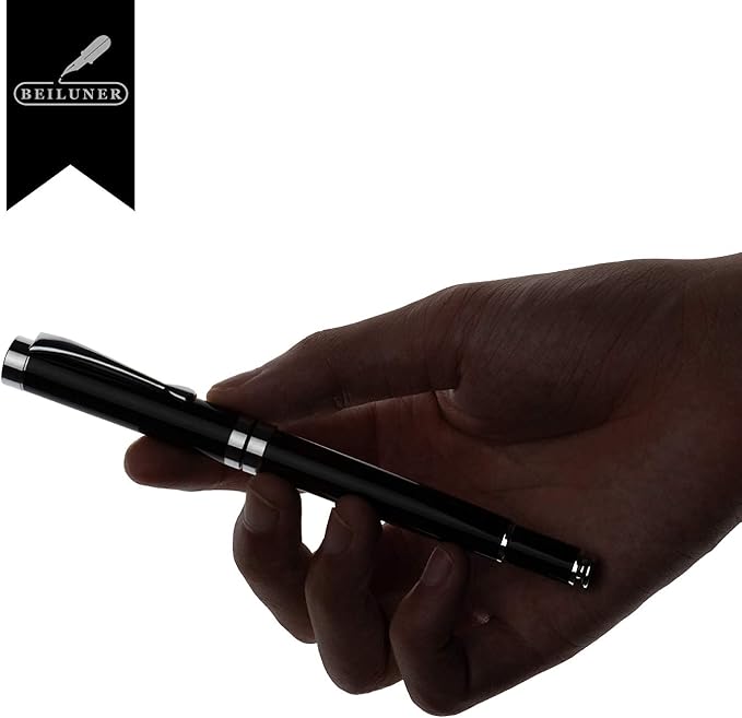 BEILUNER Ballpoint Pens, Stunning Black Chrome Ballpoint Pen with Silver Trim, Best Ball Pen Gift Set for Men & Women, Professional, Executive, Office, Fancy Pen-Gift Box With 0.5mm Extra Black Refill