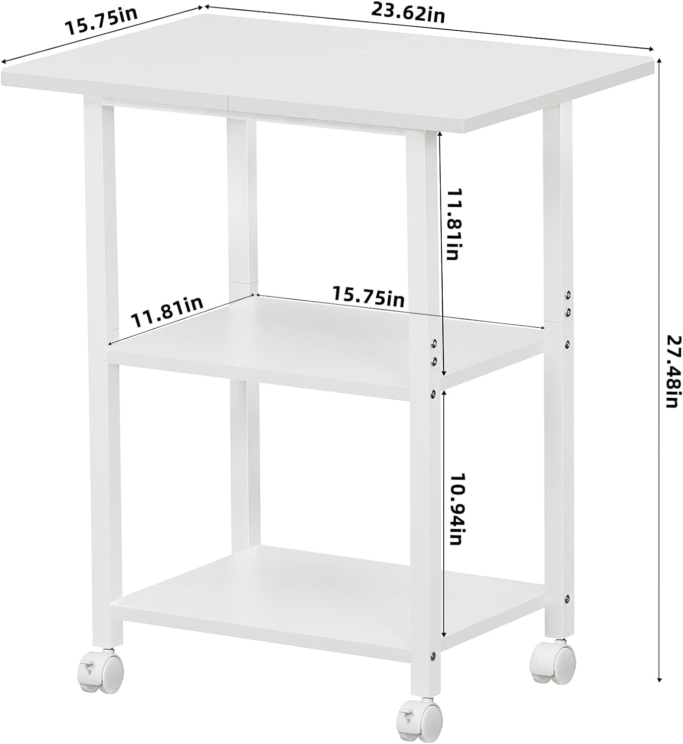 Lerliuo 3-Tier Printer Stand, Industrial Mobile Printer Table with Storage Shelf and Steel Frame, Rolling Printer Cart Holder with Lockable Wheels for Home, Office (White)