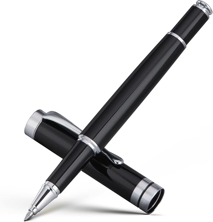 BEILUNER Ballpoint Pens, Stunning Black Chrome Ballpoint Pen with Silver Trim, Best Ball Pen Gift Set for Men & Women, Professional, Executive, Office, Fancy Pen-Gift Box With 0.5mm Extra Black Refill