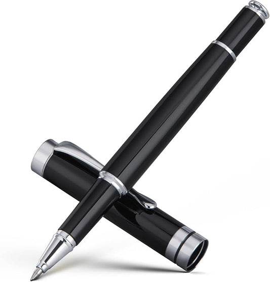 BEILUNER Ballpoint Pens, Stunning Black Chrome Ballpoint Pen with Silver Trim, Best Ball Pen Gift Set for Men & Women, Professional, Executive, Office, Fancy Pen-Gift Box With 0.5mm Extra Black Refill
