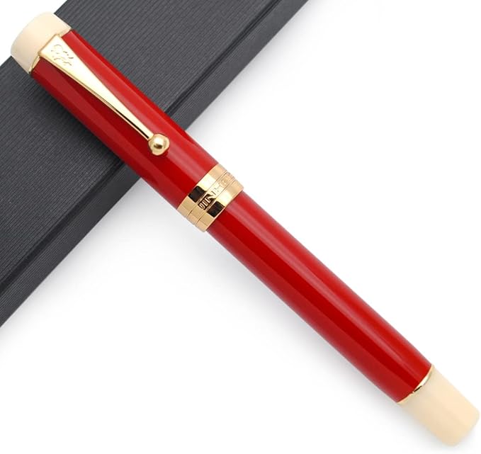 JINHAO 100 Fountain Pen with Ink Converter (Medium Nib 0.7mm, Red & White)