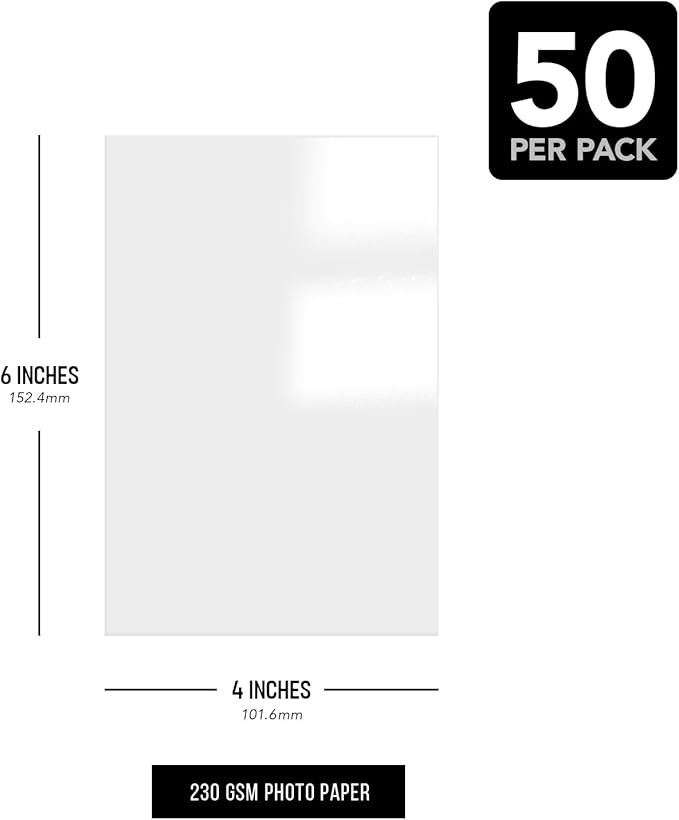 4" x 6" Photo Paper for Inkjet & Laser Printers - Extra Thick, High Gloss for Full Color Printing - Premium White Glossy, Instant Dry Paper for Everyday Pictures, Albums - 50 Sheets per Pack