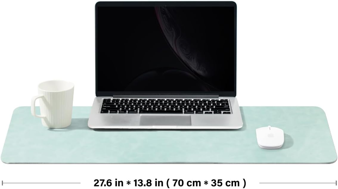 Distressed Leather Desk Mat - Non-Slip PU Desk Pad for Office and Home - Desk Organization and Accessories - Ideal for Large Mouse Pad and Desk Mats on Top of Desks(Mint Green,27.6"x 13.8")