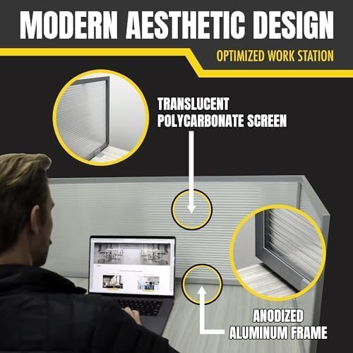 OBEX Polycarbonate Office Desk Mounted Privacy Screen Adjustable Table Top Panel Divider, Universal Aluminum Bracket-USA Made, 24" x 48", Translucent