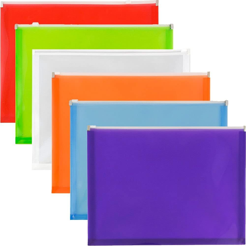JAM PAPER Plastic Envelopes with Zip Closure - Letter Booklet - 9 3/4 x 13 - Assorted Colors - 6/Pack