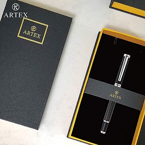 Stylish Fountain Pen : Luxury, Elegant, Germany F Fine Nib, Gift for Men & Women, Professional, Executive, Metal, Gift Box. –Free Engraving (BlackSilver (Carbon)), AT-F4CARBON-1, 14cmx1.2cm