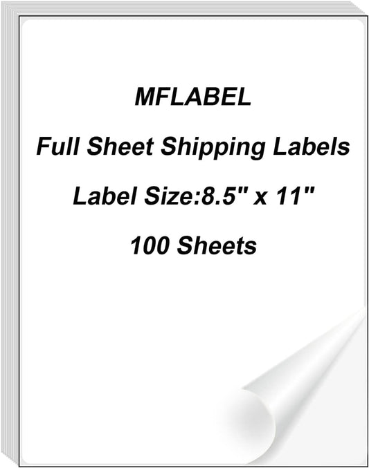 MFLABEL Full Sheet Sticker Label, Address Sticker, White Matte Label Paper, 8-1/2" x 11" Shipping Labels for Laser & Inkjet Printer (600 Labels, 600 Sheets)