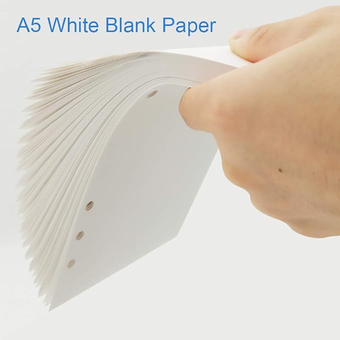 (3-Pack) A5 Blank Paper, Refills for Filofax Planner, Organizer, Binders, 6 Hole Punched, Total 300 Sheets/600 Pages, 100gsm, White, 5.8 x 8.2 Inch