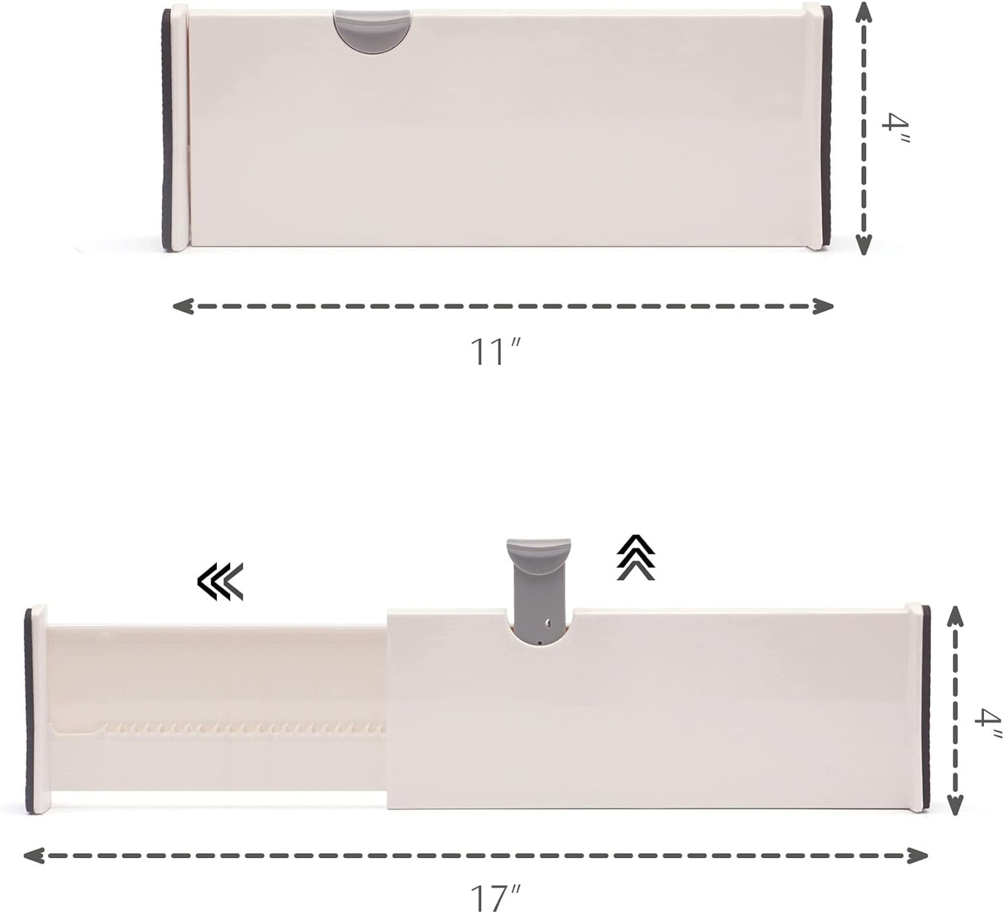 DIOMMELL 12 Pack Adjustable Plastic Drawer Dividers, White, 4"H x 11"-17"L, Expandable Organizers for Kitchen, Bedroom, Closet, Bathroom & Office Drawers