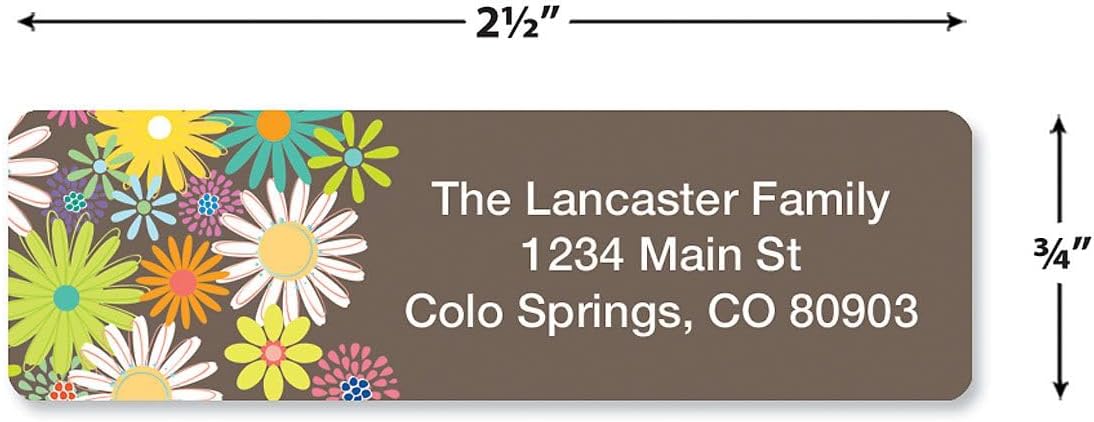 Colorful Images Petite Flowers Rolled Personalized Return Address Mailing Labels with Dispenser, Customize with Name & Shipping Address, 500 ¾” x 2½” Self Adhesive, Easy Peel Label Roll