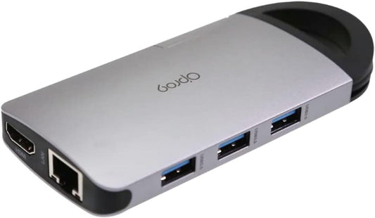 Opro9 8-in-1 USB-C Hub with 3 USB 3.0 Ports, Dual Monitor Laptop Docking Station, 4K HDMI, USB-C Power Delivery, SD/TF Card Reader & Ethernet, Portable for MacBook Pro and Other Type-C Laptops (Gray)